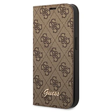 CG MOBILE Guess GUBKP14LHG4SHW - Funda para iPhone 14 Pro de 6.1 Pulgadas, Color marrón, Libro 4G, Logotipo Dorado Vintage
