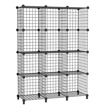 AWTATOS Estante de Almacenamiento Multiuso, 12 Cubos, Organizador modular de Alambre de Hierro, para Sala de Estar, hogar, Negro