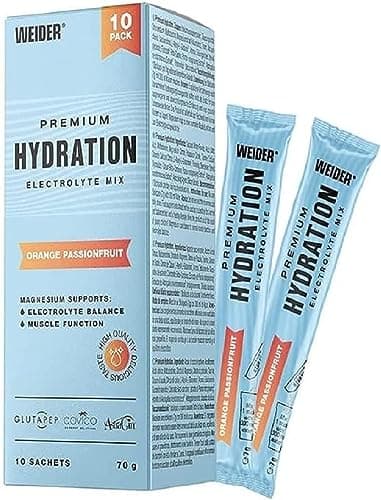 Weider Polvo de hidratación prémium de electrolitos sin azúcar y sin edulcorantes artificiales, para una refrescante bebida deportiva con sabor a naranja maracuya,