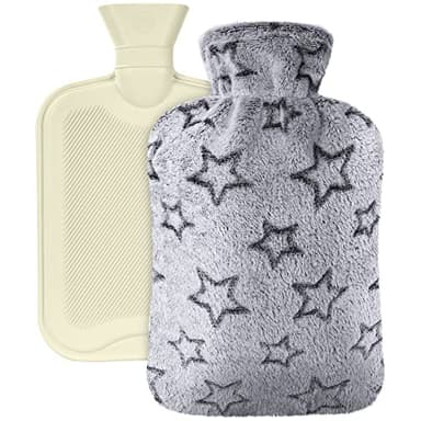 Vicloon Botella de Agua Caliente,Botella de Agua Caliente de Goma,Bolsa de Agua Caliente con Funda de Felpa,Patrón de Pentagrama,Bolsa de Agua Caliente para Adultos y Niños