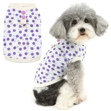 Zunea Camisetas de verano para perros pequeños, ropa para cachorros, camiseta con anillo en D, camiseta con bonito patrón de frutas, camiseta básica suave y transpirable, ropa básica para perrito,