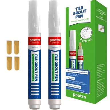 PECTRO Rotulador de lechada blanco para juntas de azulejos Tile grout pen PACK x 2 unidades 8ml | Blanqueador de juntas | Restaura las juntas de baños y cocinas