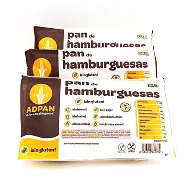 Adpan Pan de Hamburguesa Sin Gluten y Sin Alérgenos. Pan Tierno Tostado Sin Lactosa. Pan Burguer Sin Semillas Vegano. Lote de 6 Unidades