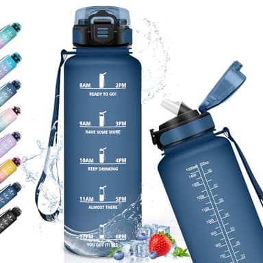 Botella Agua, Botella 1,5 Litros, Botella Agua Gimnasio con Pajita, Marca de Tiempo, Botella Agua Motivacional, Botella Plastico, a Prueba de Fugas, Botella de Agua, Termo para Gimnasio, Bicicleta