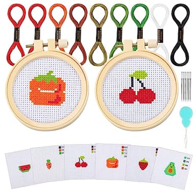 Ysimple Kit de Inicio de Bordad,Embroidery Kit,Kit de Bordado de Punto de Cruz con 6 Patrón e 2 Anillos de Bastidor de Bordado,1 Instrucciones,para Principiantes y Aficionados