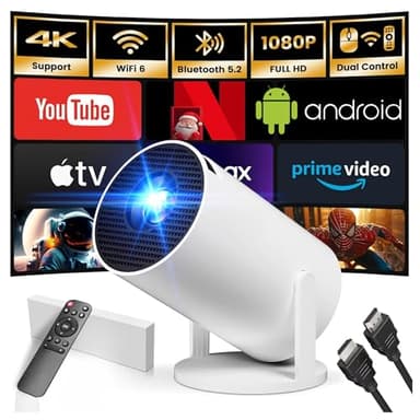Proyector 4K Portatil | Mando Incluido | Mini Proyector con Android 11.0 | Full HD WiFi 6, Bluetooth | Giro 180 Grados | Portable, Smart Projector, Auto Keystone | Apps Compatibles