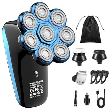 Maquina Afeitar 6 en 1,Afeitadora Cabeza Hombre 8D, Afeitadora Electrica Cabeza en Húmedo y Seco Impermeable IPX6, USB Recargable