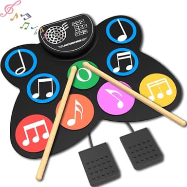 Clordeal Bateria Electronica - Bateria Infantil y Adulto, Ideal para Niños y Principiantes. Con 9 Pads, 7 Timbres Distintos, 10 Pistas de Demostración y 9 Rítmicos. El Regalo Ideal para Navidad