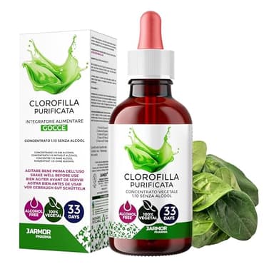 Clorofila Liquida Natural en Gotas 100 ml | Chlorophyll Liquid | Detox Higado | Sabor Amargo Original - Prepara Hasta 33 Litros de Elisir - J.armor Pharma Made In Italy