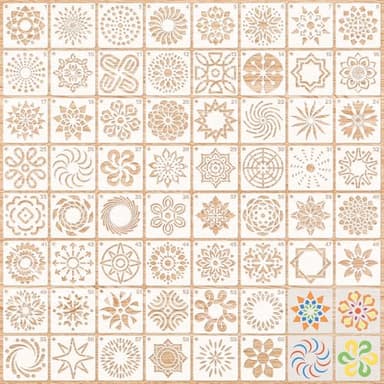 MWOOT 60 Piezas Plantilla Mandala para Pintura, Diseño Floral en Plástico para DIY, Modelo de Dibujo Reutilizable, Stencils para Aplicar en Piedra, Tela, Pared y Lienzos Decorativos (5x5 cm)