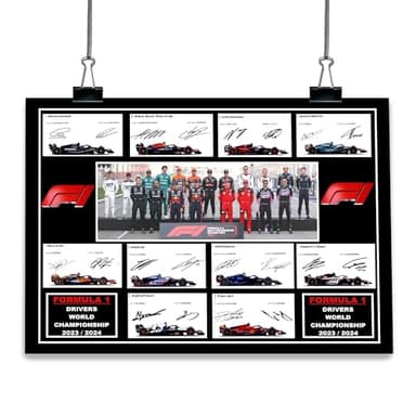 Póster A3 de los pilotos de F1 firmada/autografiada de Fórmula 1, impresión de Lewis Hamilton, Sebastian Vettel, Max Verstappen, Valtarri Bottas, etc.