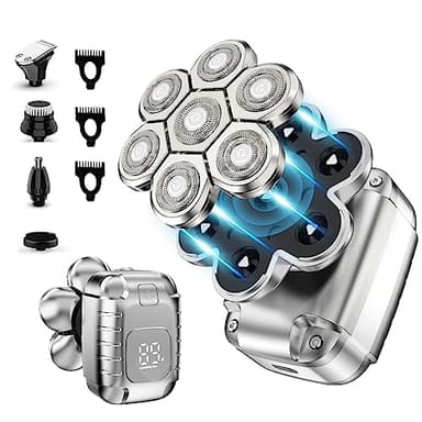 Afeitadora de Cabeza para Hombres Calvo: Cabezal de Succión Magnética, Máquina de Afeitar de Barba Eléctrica, Eléctrica Rotativa Máquina de Cortar Pelo, Afeitadora para Calva, Inalámbrica, Resistente