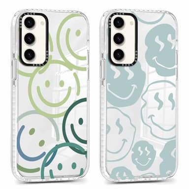 Xylota 2 Piezas Funda para Samsung Galaxy S23 5G 6,1", Transparente Carcasa Lindo Dibujos Smiley Mujer Niñas Case, Ultra Delgado Silicona Suave TPU Bumper Antichoque Protección Cover para Samsung S23