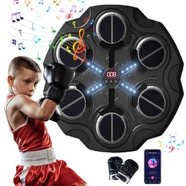 Music Boxing Machine, máquina de boxeo musical para niños y adultos con 3 velocidades y modos, profesional entrenador de boxeo electrónico de pared, con guantes de boxeo, para gimnasio y casa (negro)