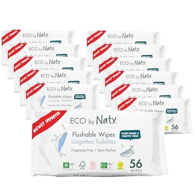 Eco by Naty Toallitas desechables wc para bebés - Toallitas húmedas compostables y de origen vegetal, sin productos químicos e hipoalergénicas, seguras para la piel sensible, 672 unidades (12x56)