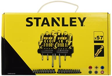 STANLEY STHT0-62143 Set de 57 Piezas, Destornilladores y Puntas de Destornillador de 25 mm, Juego de Vasos, Mangos Blandos Grandes, Hoja de Acero, Montable en Pared
