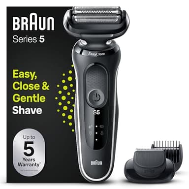 Braun Series 5 Afeitadora Eléctrica Hombre, Máquina de Afeitar Barba con EasyClick, EasyClean, Uso En Seco Y En Mojado, Recargable, Inalámbrica, 51-W1500s, Blanco