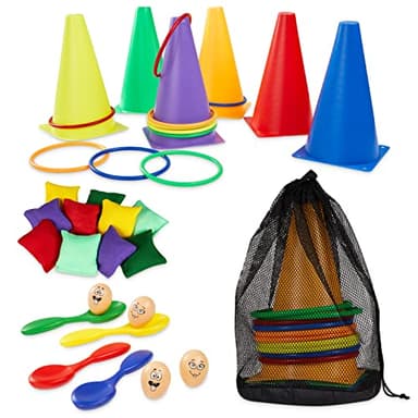 KreativeKraft Juegos Infantiles Juegos Exterior Niños Familia Adultos para Fiesta Cumpleaños Jardin Aire Libre Sacos para Carreras Ring Toss Game (Juego 4 en 1)