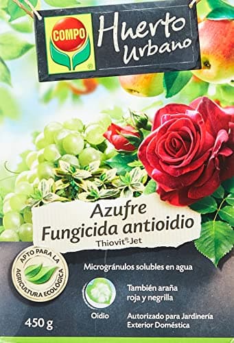 COMPO Azufre fungicida anti oídio, Microgránulos solubles en agua, Para plantas ornamentales, arbustos y árboles, Apto para agricultura ecológica, 450 g