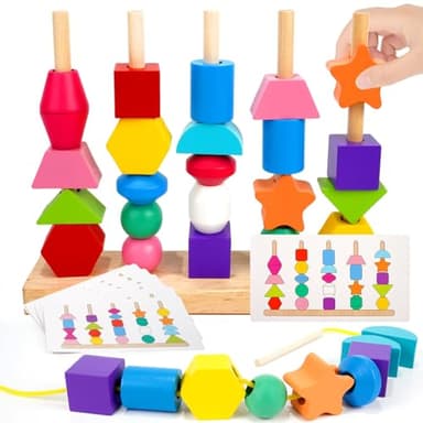 Tosekry Montessori Juguetes Niños 2 3 4 Años, Juegos Educativos Niños 2 3 4 Años Montessori Juegos Apilables Apilar y Enhebrar de Madera Regalo