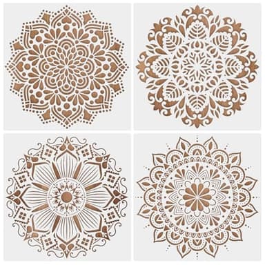 4 Piezas Plantillas de Mandalas, Grande Plantillas para Pintura Reutilizable, Flores Dibujo Art Plantillas con Patrones Unicos, Mandala Flor Dibujar para Pintar en Pared, Suelo, Lienzo, Decoración