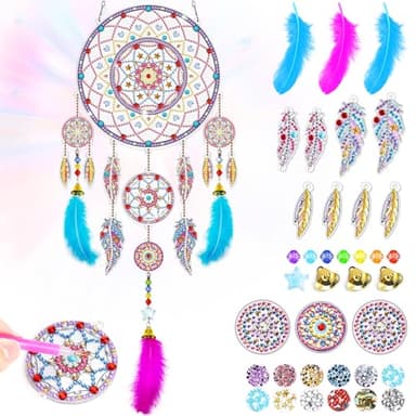 Manualidades para niñas 5, 7, 8, 10 años, ideas de regalo, regalos para niñas 6, 9, 11, 12 años, pintura de diamantes, atrapasueños, juego de manualidades para niños a partir de 6 años, atrapasueños,
