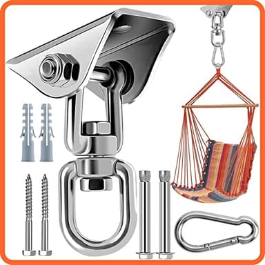 Morzejar Ganchos de Techo 360° Gancho Resistente Giratorio Acero Inoxidable de 400KG Juego de Suspensión para Silla Colgante para Columpio, Hamaca, Yoga, Saco de Boxeo