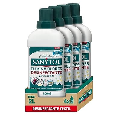 Sanytol – Desinfectante Textil, Elimina Gérmenes y Malos Olores de la Ropa Sin Lejía - Pack de 4 x 500 ML = 2L