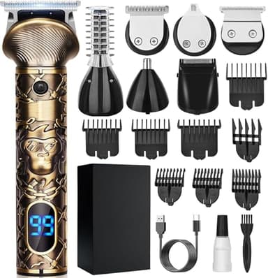 YIDON Maquina de Afeitar Hombre, Maquina de Cortar Pelo Hombre, Cortapelos con LED, Recortadora de Barba, Afeitadora Electrica Todo en 1 para Personal Belleza/Pelo/Patillas/Vello Corporal/Nariz/Orejas
