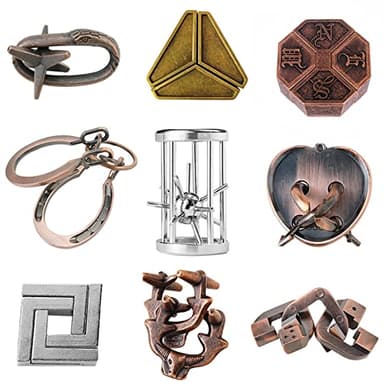 Holzsammlung 9 Piezas Rompecabezas Metal, Juegos de Ingenio Metal Puzzle, Juegos Logica Inteligencia Educativos IQ Puzzle Juguetes Metalicos Rompecabezas Regalo para Adultos Adolescentes