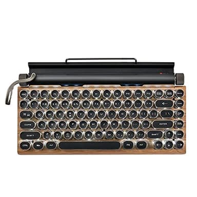 Forma de máquina de Escribir con Teclado mecánico de Eje Verde, diseño Retro; la batería incorporada es fácil de Transportar, Puede Usar la conexión Bluetooth; Textura de Primera Clase (Madera)