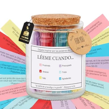 KACNON Bote de Biblia, 90 Versículos Bíblicos Lengua Española, Frasco de Vidrio con Versículos Bíblicos, Frasco de Esperanza, Regalo Cristiano, Regalo Bíblico de Pascua, para Hombres y Mujeres