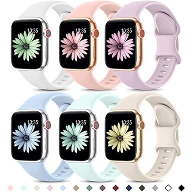 Higgs 6 Piezas Correas Compatible con Correa Apple Watch 40mm 41mm 38mm Mujer Hombre, Pulsera Suave Silicona Deportiva Ajustable para iWatch Series (42mm 10) SE/2 9 8 6 7 5 4 3 2 1,Blanco