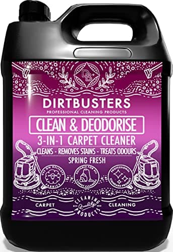Dirtbusters Fórmula Concentrada 3 en 1 Limpia y Desodoriza Moquetas y Tapizados. Elimina y Neutraliza los Malos Olores. Apto para Aspiradoras y Materiales Delicados. Aroma Primaveral 1 x 5 Litros