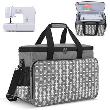 Yarwo - Bolsa para máquina de coser, bolsa de transporte para máquina de coser con tabla de madera para apoyar el fondo, adecuado para la mayoría de máquinas de coser en el mercado, gris con patrón de