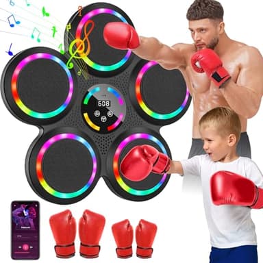 Maquina de Boxeo Musical, 2025 Nueva Boxeo Musical Pared con Guantes De Boxeo, Luces de Colores, Modo Bluetooth, 9 Modos de Velocidad y Entrenamiento, Music Boxing Machine para Adultos y Niños