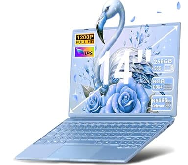 Ordenador Portátil 14 Pulgadas 8GB DDR4 256GB SSD 1TB Expand Celeron N5095 (Hasta 2.9Ghz), Portátil Win 11 con Mini Puerto Multimedia Ventilador 1920*1200 FHD Pantalla, Portatiles Dual WiFi-Azul