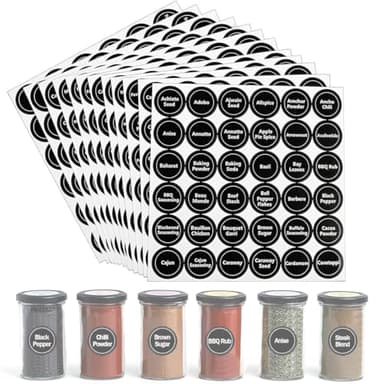 432 pcs Etiquetas Redondas para Especias, Impermeables Etiquetas para Tarros de Especias,Etiquetas autoadhesivas para especias, Etiquetas de cocina Etiquetas para Tarros de Mermelada, 3.5CM,Negro