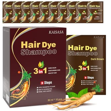 Hair Dye Shampoo 3 en 1 champu canas, 10PCS Hair Color, Champú Color Tinte Pelo Champu Canas Instantáneo, Champú para Teñir el Cabello Negro Natural para Hombres y Mujeres (Marrón oscuro)