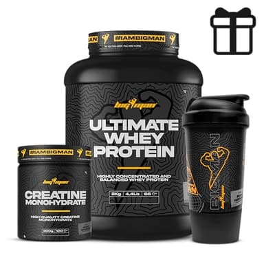 Pack BigMan Ultimate Whey Proteína 2kg + Creatina 300Gr + Shaker PRO (Chocolate) | Fuerza, Resistencia | Masa Muscular | Tonificación Muscular | Recuperación Deportiva