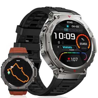 DM3 GPS Reloj Inteligente Hombre, 1.43"Amoled Smartwatch Hombre para Android iOS, con Frecuencia Cardíaca, SpO2, Monitor de Sueño, 500 mAh Batería, 70 Modos Deportivos, Llamadas Bluetooth, Azul Gris