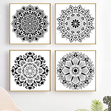 Mandalas Plantillas,4 Piezas Grande Mándala Stencils Plantillas Pintura,Plantillas de Dibujo DIY Plantillas de Mandala,Reutilizable Mandala Geométrico Painting Template,para la Pared,Pintar Paredes