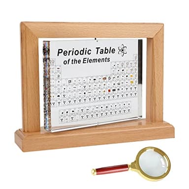 Grande Tabla Periódica de Acrílico con 83 Elementos Reales con lupas y rotación de 360° Base, 21 x 16 x 5,5 cm elementos químicos Tabla Periódica para las aulas