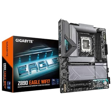 GIGABYTE Placa Base Z890 Eagle WIFI7 - Compatible con procesadores Intel Core Ultra (Serie 2), 14+1+2 Fases VRM, hasta 8800MHz DDR5 (OC), 1xPCIe 5.0 + 3xPCIe 4.0, Wi-Fi 7, LAN 2.5GbE, Thunderbolt 4