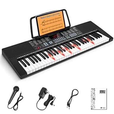 Vangoa Tastiera 61 Tasti, Tastiera Elettronica Luminosa, Tastiera Elettronica Musicale Per Principianti, 3 Modalità Di Insegnamento, 350 Toni, 350 Ritmi, 30 Brani Dimostrativi, Nero