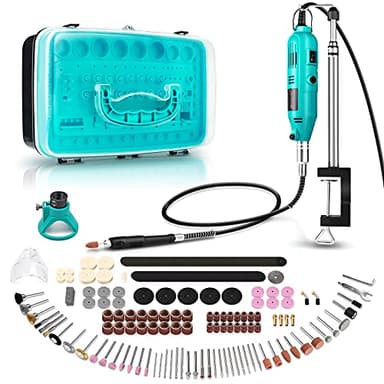 GOXAWEE Mini Amoladora Eléctrica Multiherramienta con Brazo Telescópico, Tabla de Abrazadera 288 Accesorios Kit, Herramientas Rotatorias 6 Velocidad Variable, Mini Taladro para Artesanías y Manualidad
