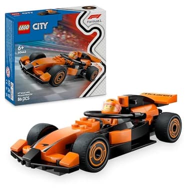 LEGO City Piloto de F1 con Coche McLaren, Juguete de Construcción con Mini Vehículo de Fórmula 1 y Minifigura para Juegos de Carreras, Regalo de Cumpleaños para Niños y Niñas de 6 Años o Más 60442