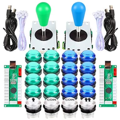 EG STARTS 2 Piezas de Arcade LED para Jugadores DIY Codificador USB 2X Elipse Óvalo Joystick de Estilo 20x Botones de Arcade LED para PC Sistema de Windows Raspberry Pi MAME (Azul & Verde)
