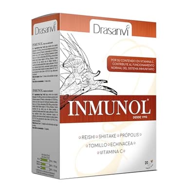 Drasanvi INMUNOL con Própolis, Tomillo, Reishi, Vitamina C, Shiitake y Echinacea | Ayuda a reforzar nuestro sistema inmunitario | Contiene Cobre y Selenio | Rápida absorción | 20 viales Sabor Limón