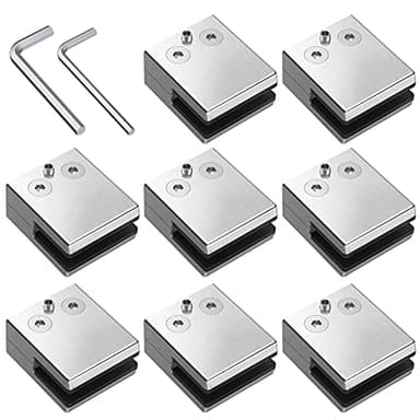 Proster Abrazaderas de Cristal 8PCS Clips de Vidro Cuadrado Acero Inoxidable 304 Glass Clamp Abrazaderas para Barandilla Estante Pasamano-Satinado 9/10mm
